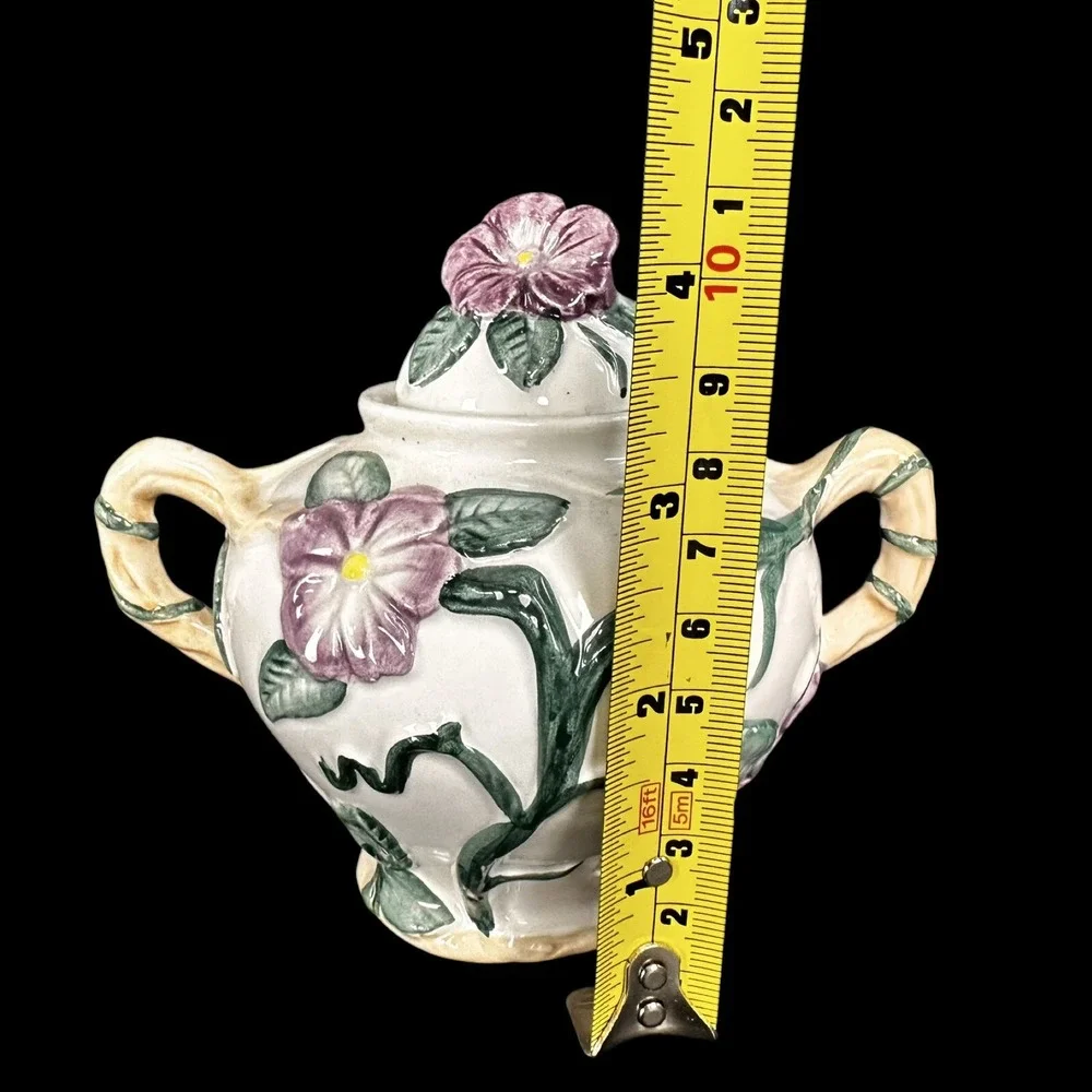 Vintage 1991 Fitz & Floyd Purple Violets Handpainted Flowers Creamer & Sugar Set
